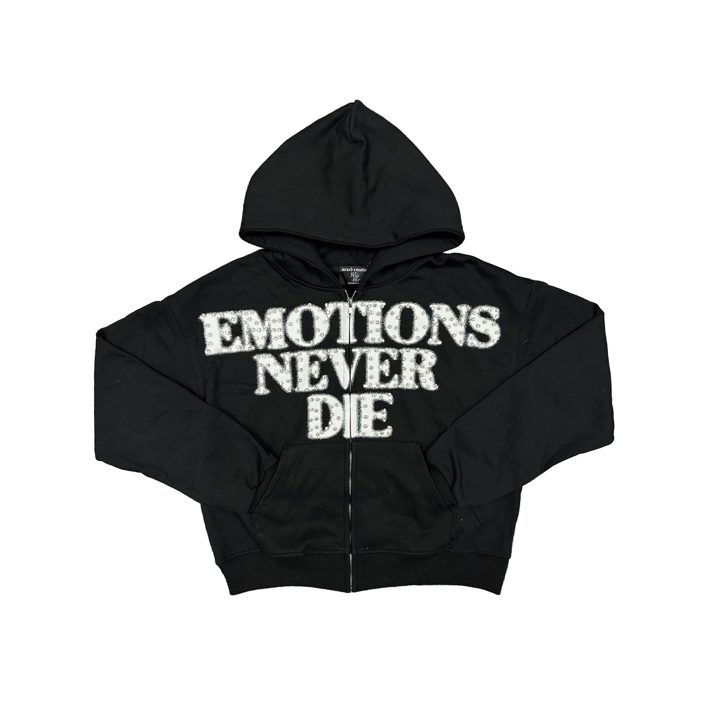 MIXED EMOTION / Black ‘End’ Rhinestone hoodie