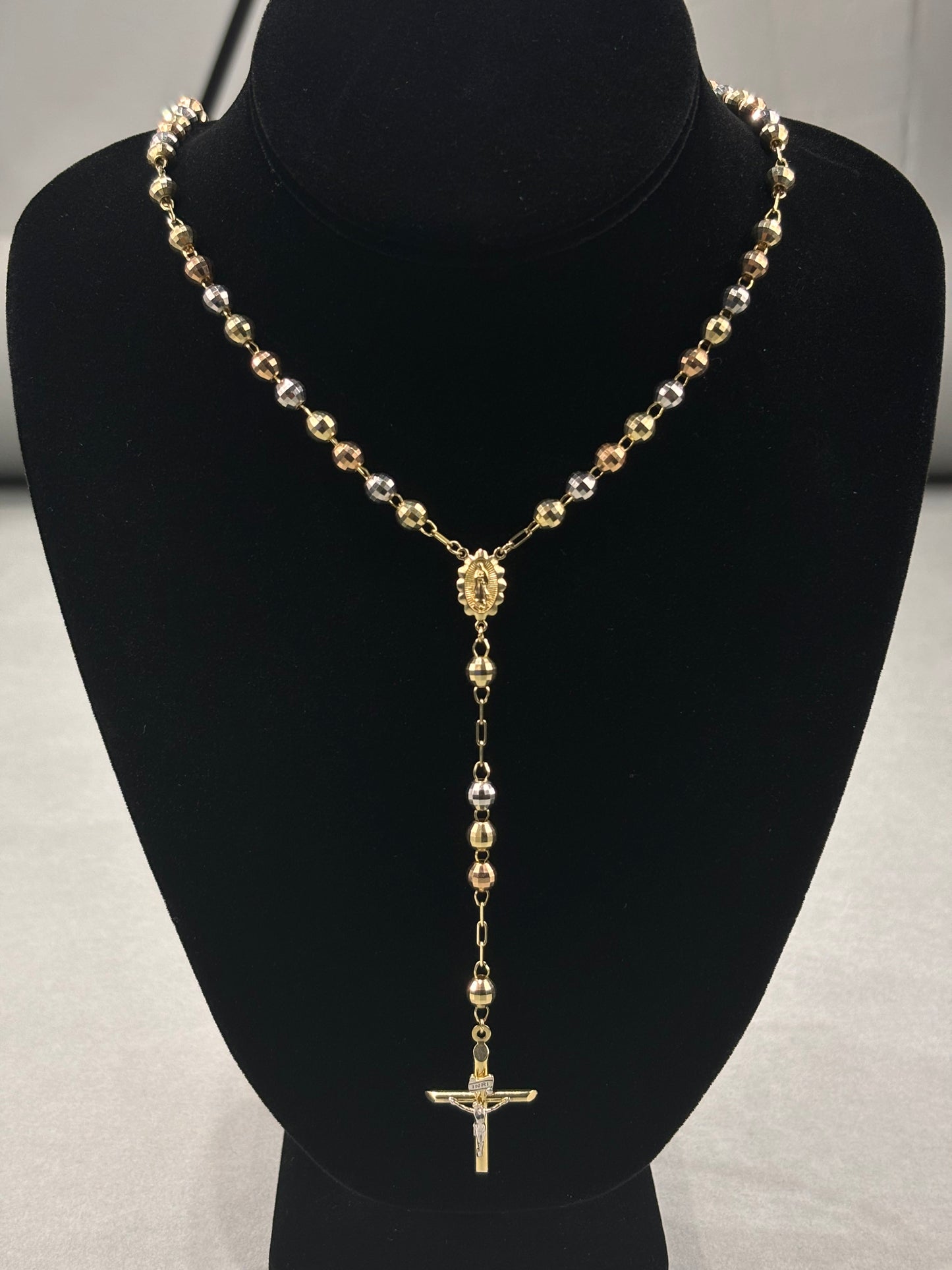 Traditional Tri-Color Rosary Bead Necklace