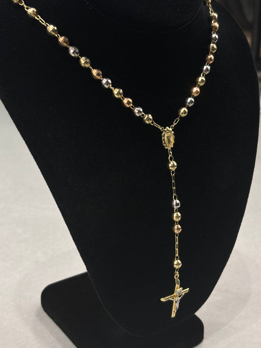Traditional Tri-Color Rosary Bead Necklace