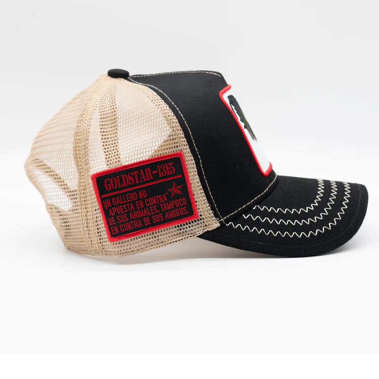 GOLD STAR HAT - NEW ROOSTER BLACK/BEIGE TRUCKER HAT