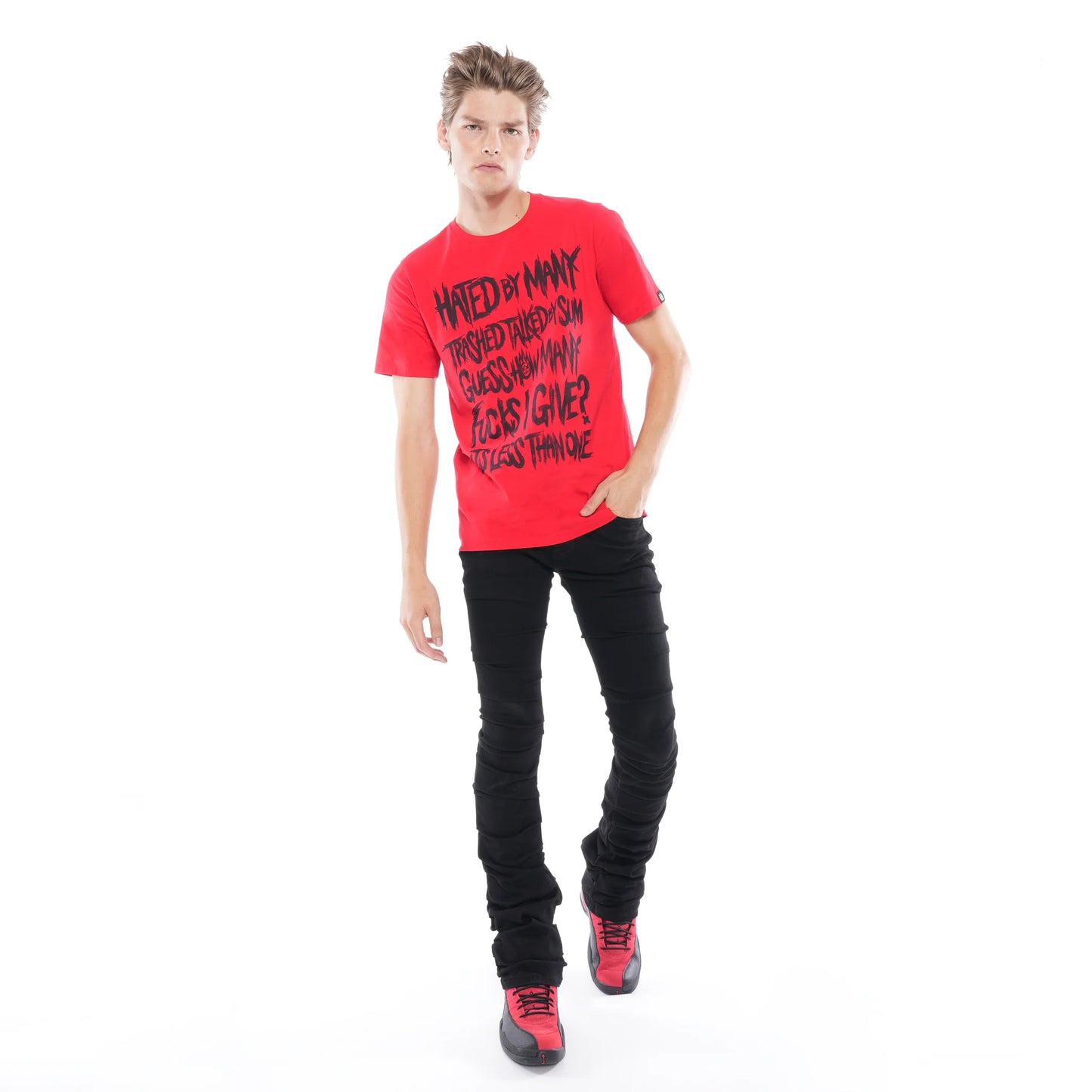 SHORT SLEEVE CREW NECK TEE "FUXGIVIN" IN HIGH RISK RED