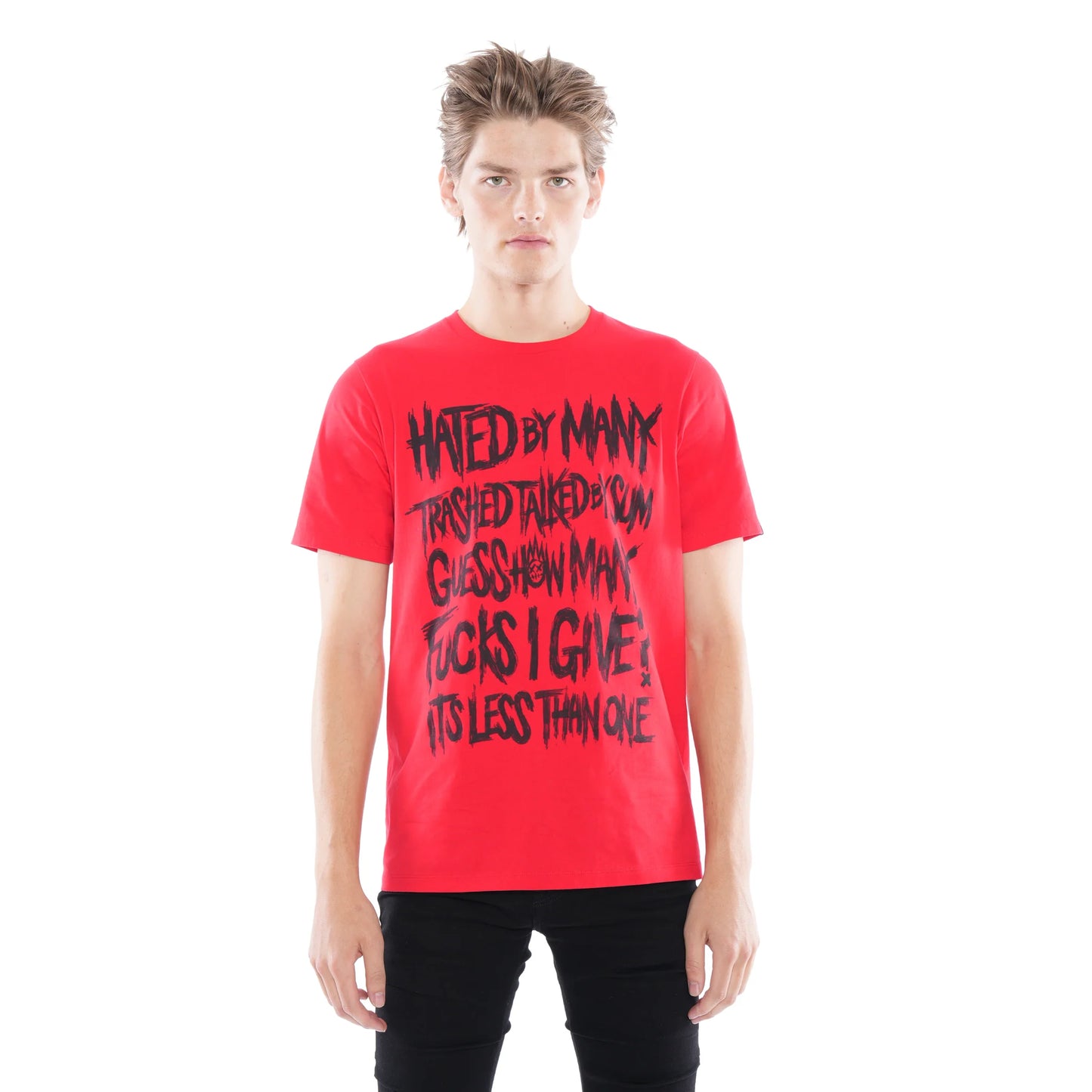 SHORT SLEEVE CREW NECK TEE "FUXGIVIN" IN HIGH RISK RED