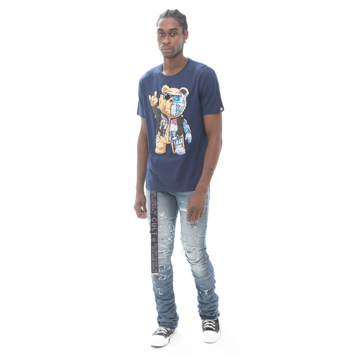 CAMISETA DE MANGA CORTA CON CUELLO REDONDO "CYBORG" EN TRUE NAVY