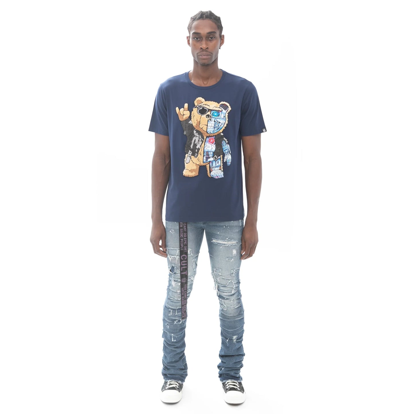 CAMISETA DE MANGA CORTA CON CUELLO REDONDO "CYBORG" EN TRUE NAVY