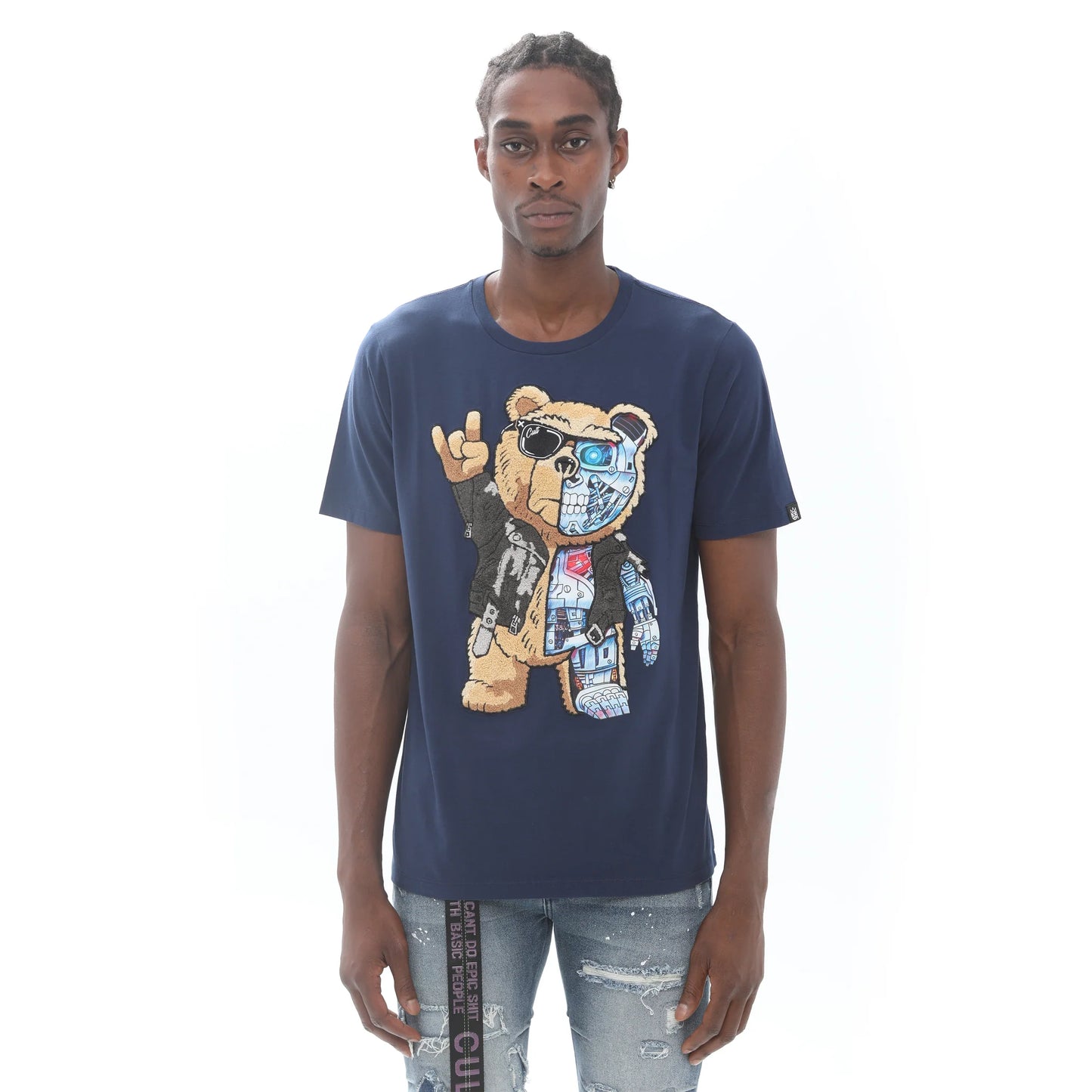 CAMISETA DE MANGA CORTA CON CUELLO REDONDO "CYBORG" EN TRUE NAVY