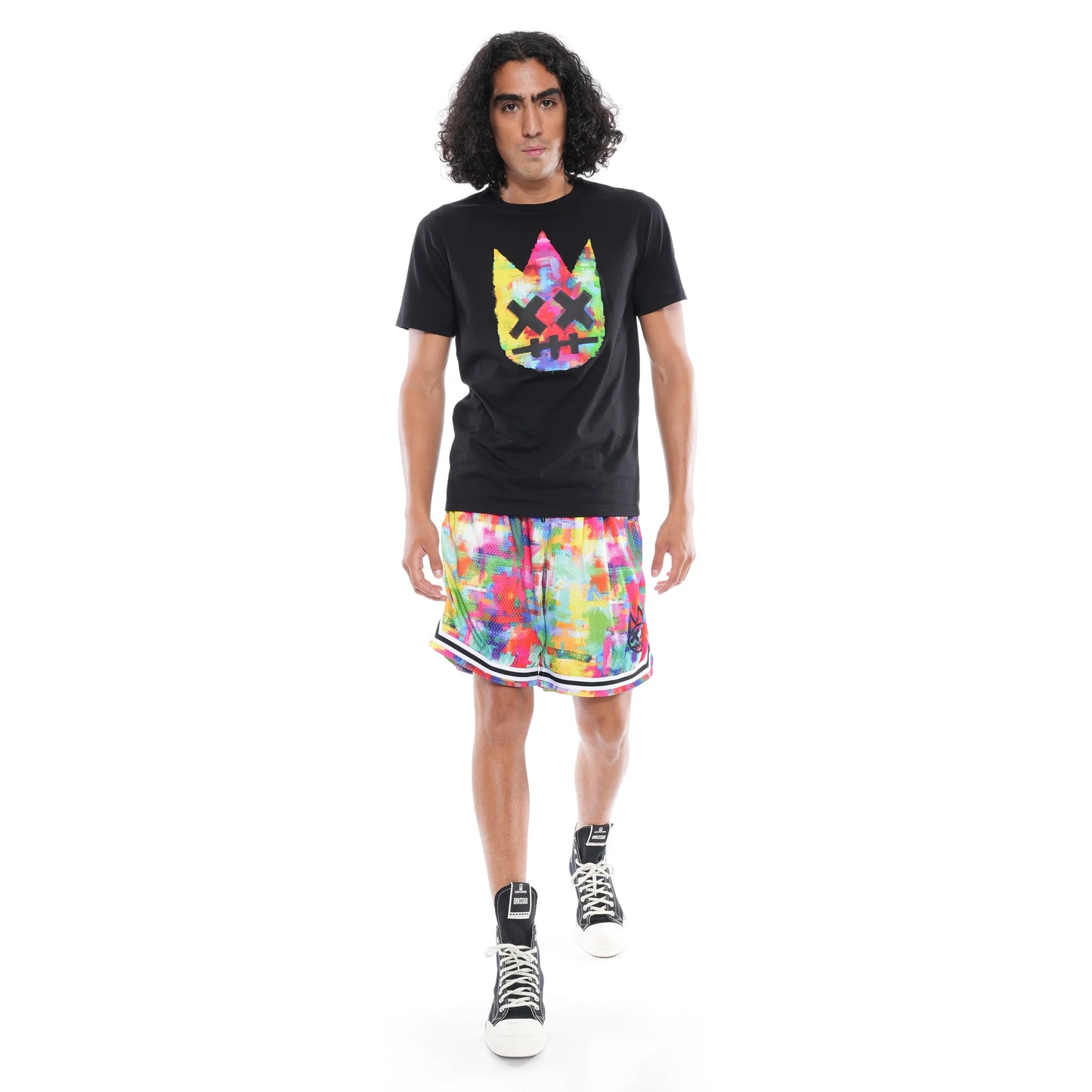 CAMISETA DE MANGA CORTA CON CUELLO REDONDO "LOGO DE PINTURA DE ACEITE" EN NEGRO