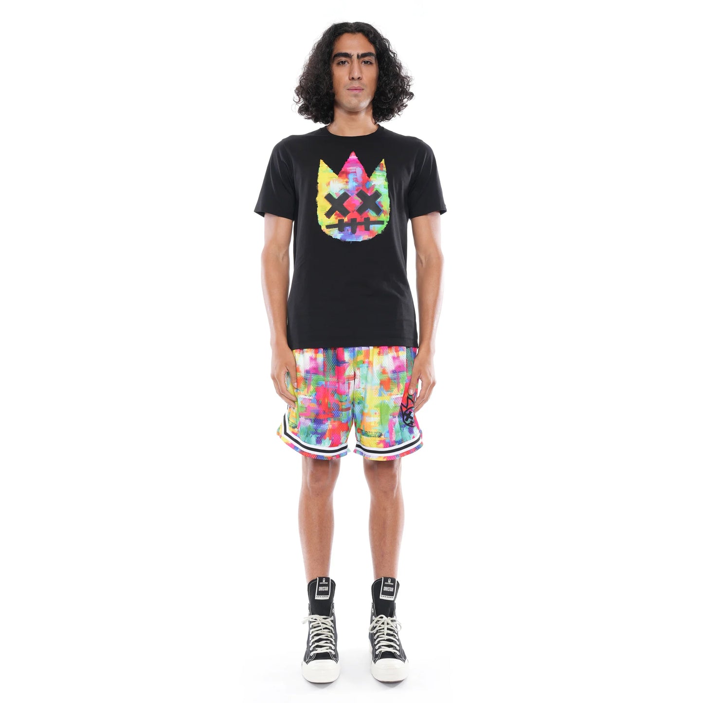 CAMISETA DE MANGA CORTA CON CUELLO REDONDO "LOGO DE PINTURA DE ACEITE" EN NEGRO