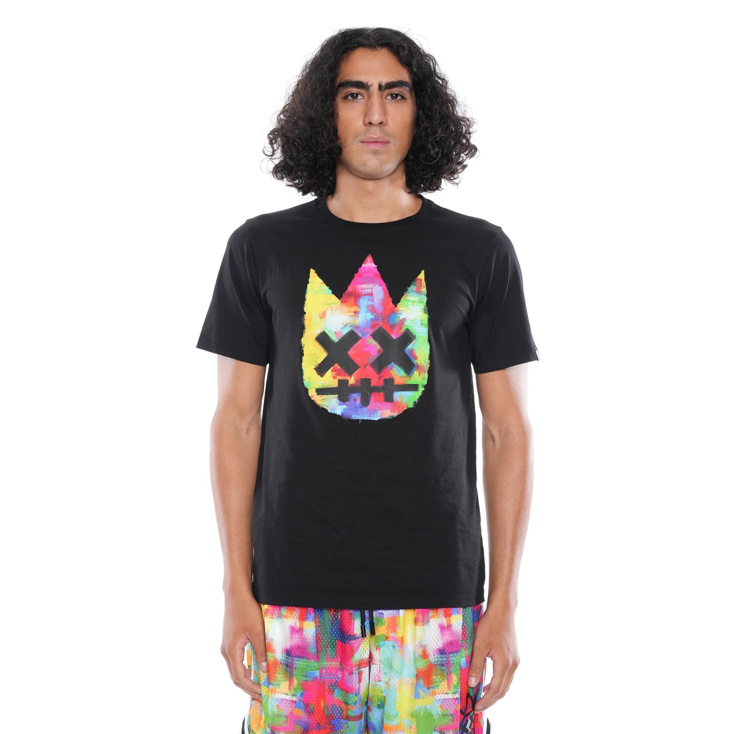 CAMISETA DE MANGA CORTA CON CUELLO REDONDO "LOGO DE PINTURA DE ACEITE" EN NEGRO