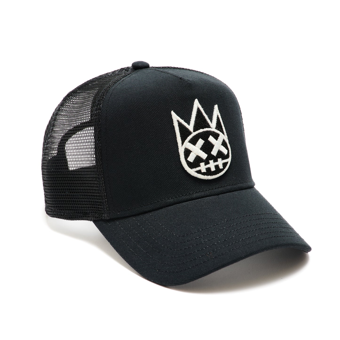 Black Trucker Hat – Mesh Back, White Clean Logo 623BC-CH98