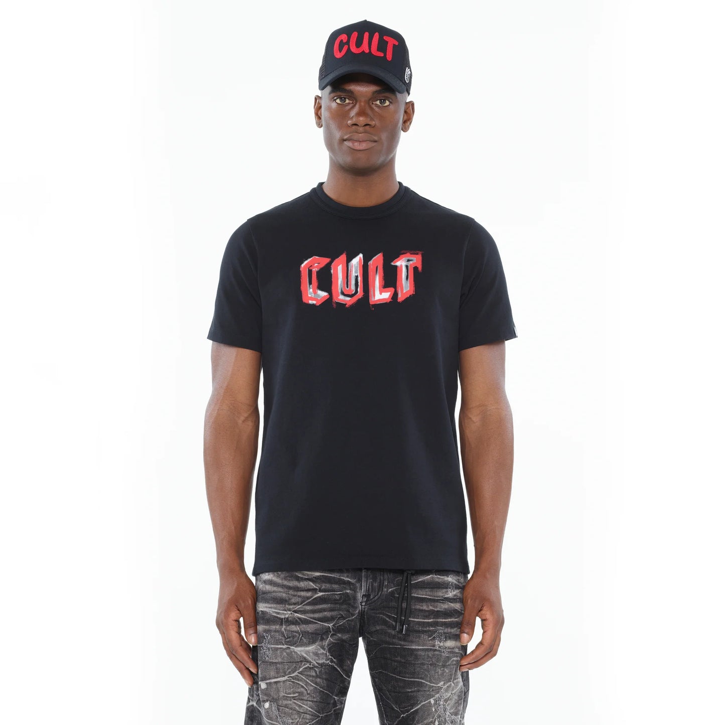 Cult's Heavyweight Short Sleeve Crew Neck Tee "Painter Logo" in Black