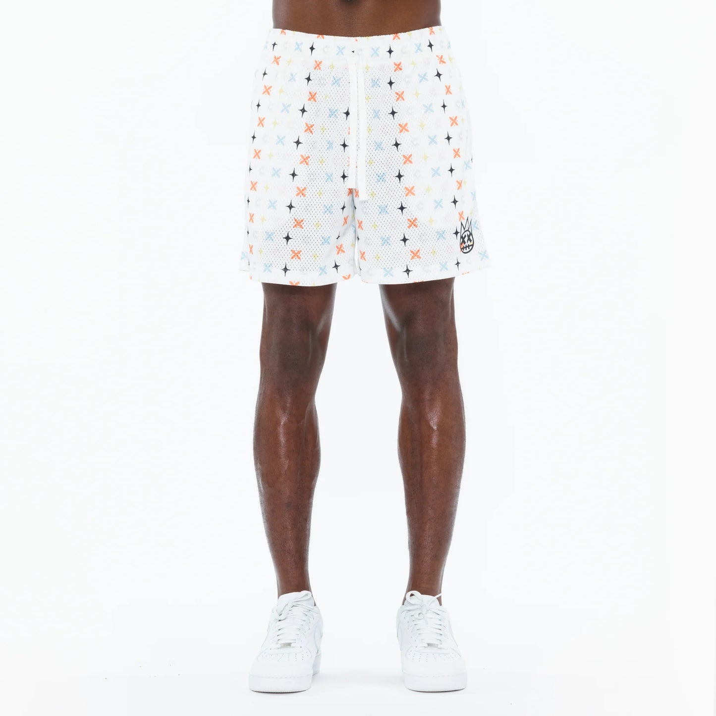 Cult's Mesh Shorts in Cult Repeat Pattern White