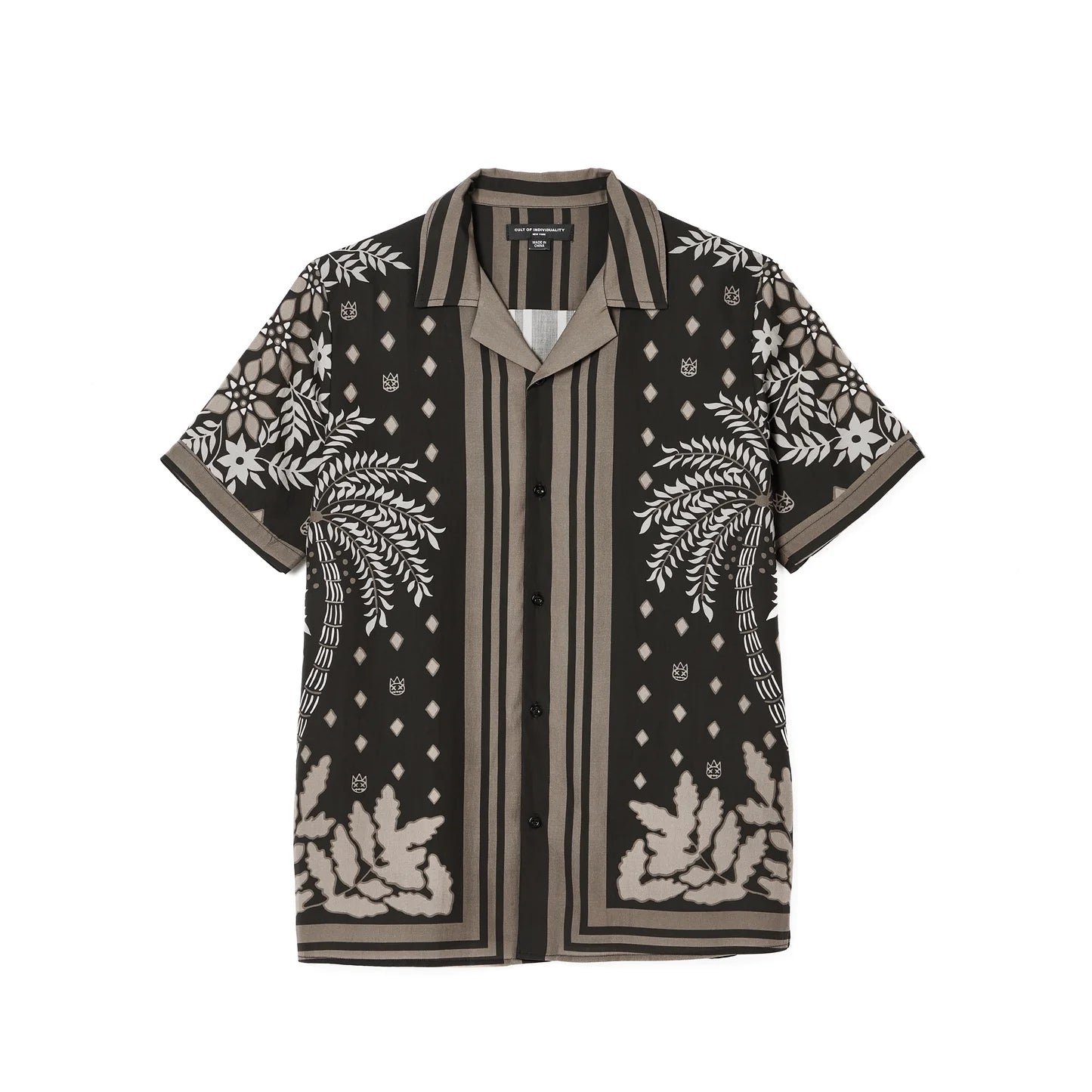 Cult's Cuban Short Sleeve Woven Shirt in Black Retro