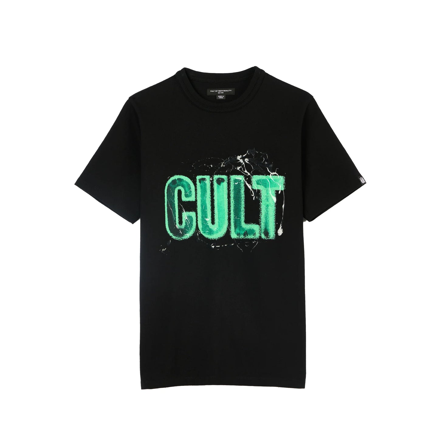 Cult's Heavyweight Short Sleeve Crew Neck Tee "Glow In The Dark Logo" in Black