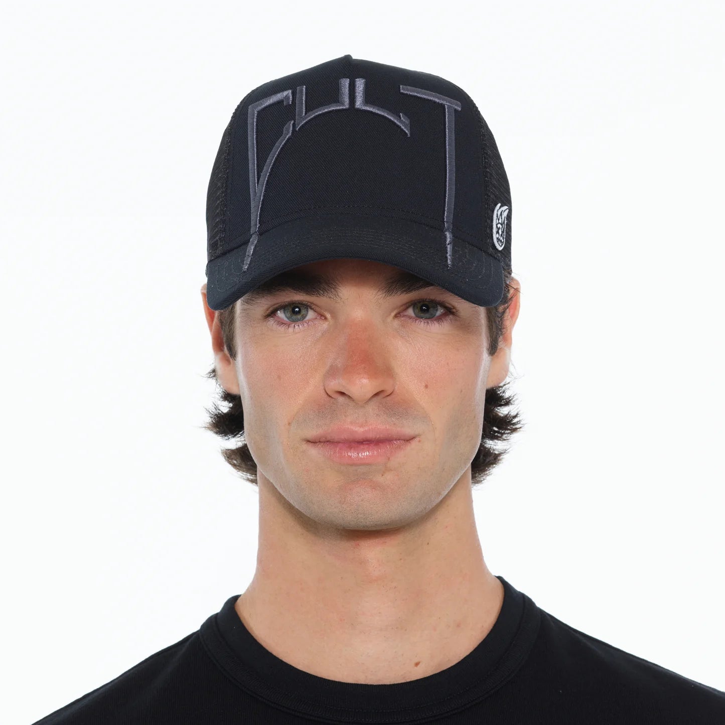 Cult's Arch Logo Mesh Back Trucker Hat in BlackCult's Arch Logo Mesh Back Trucker Hat in Black