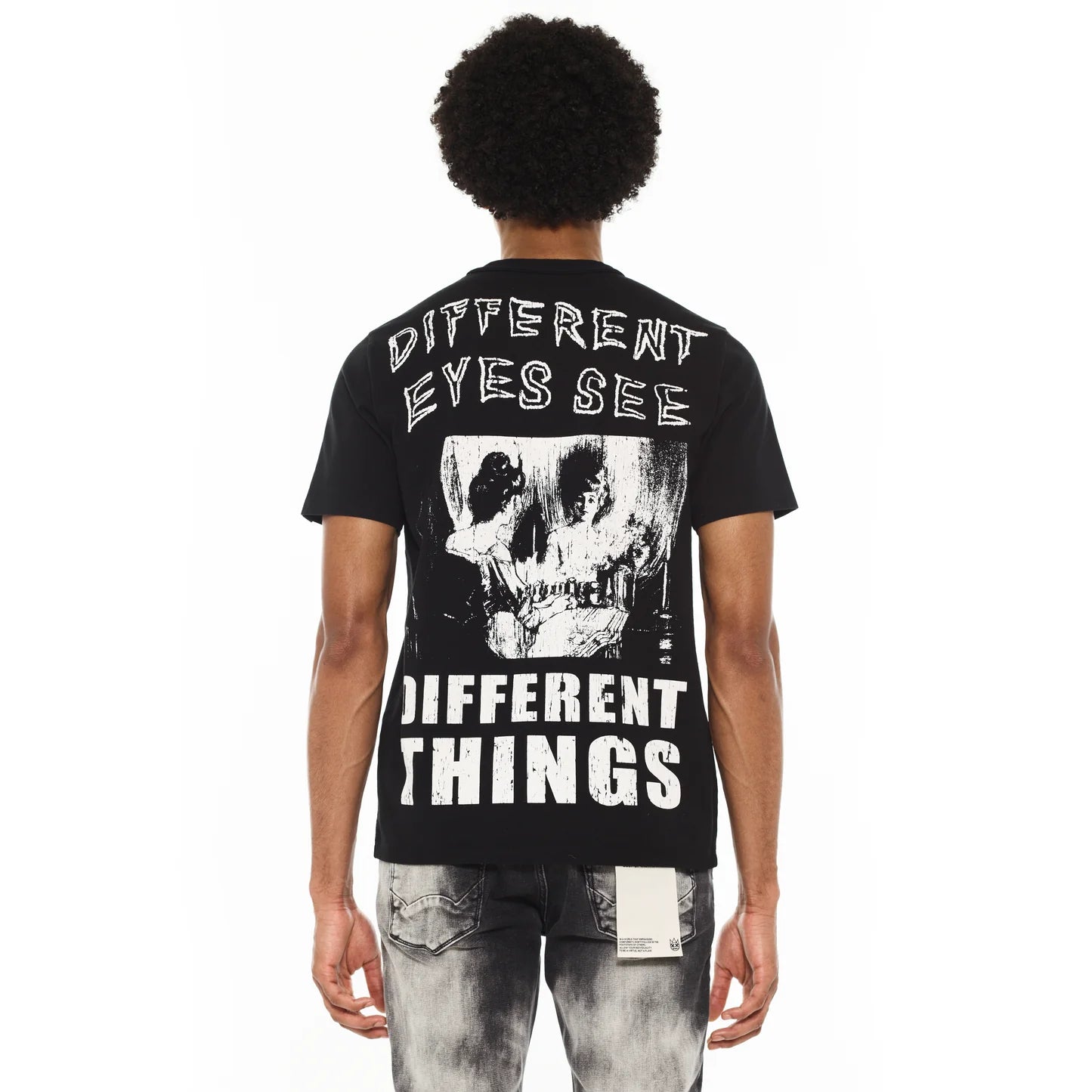 Cult's Heavyweight Short Sleeve Crew Neck Tee "Illusion" in Black 625B7-K30A-S