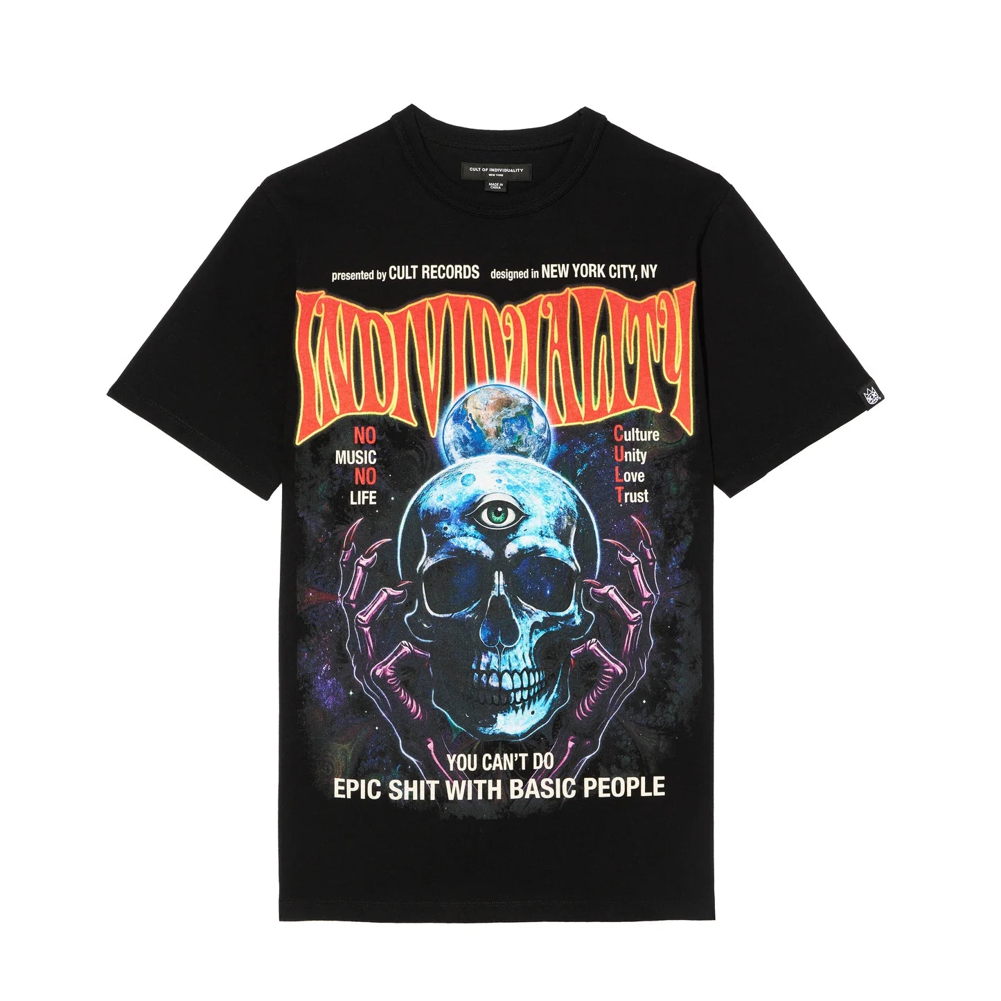 Cult's Heavyweight Short Sleeve Crew Neck Tee "Psychedelic" in Black 625B7-K49A
