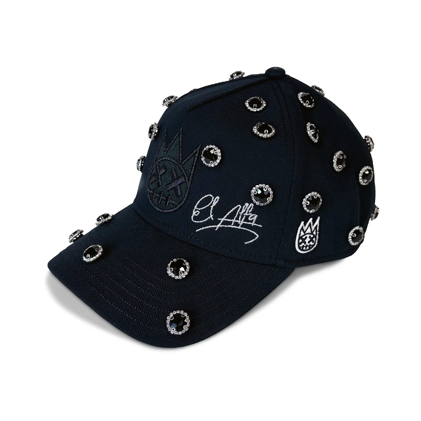 Cult x El Alfa Logo Crystal 5 Panel A Frame Trucker Hat in Black 625BC-CH113A
