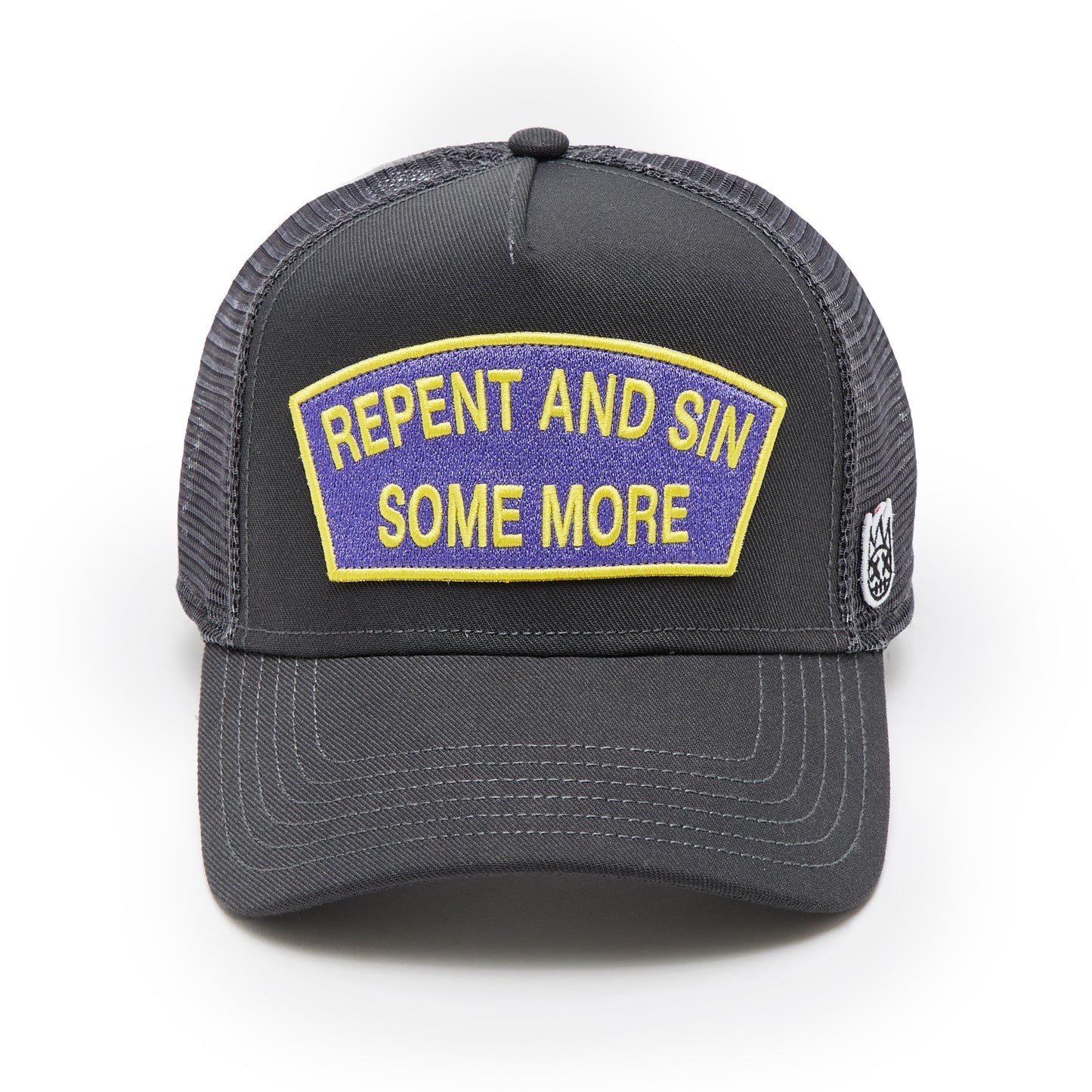 Cult's Logo Mesh Back Trucker Hat "Repent And Sin Some More" in Forged Iron 625BC-CH73A