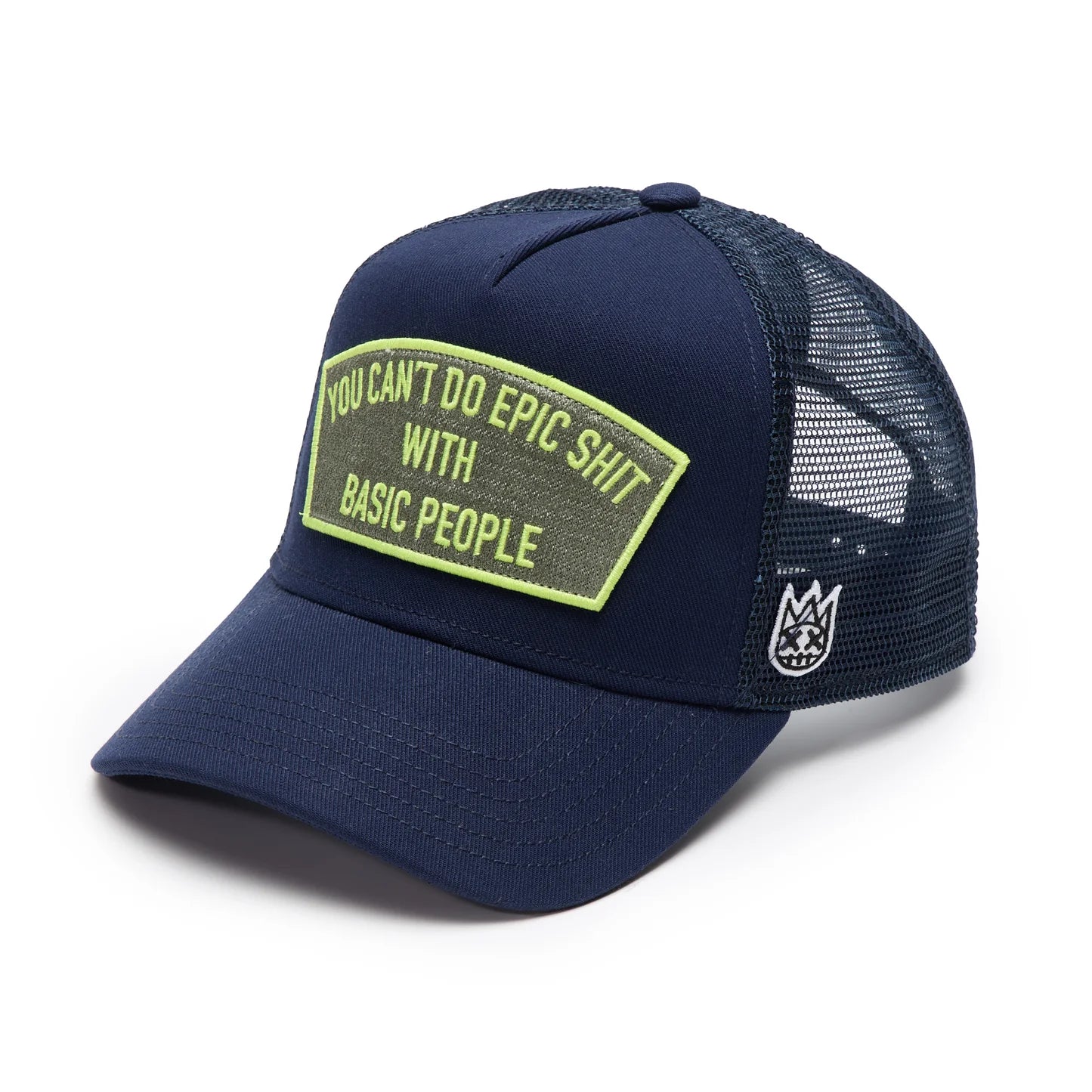 Cult's Logo Mesh Back Trucker Hat "Cant Do Epic Shit" in Midnight Blue 625BC-CH77A