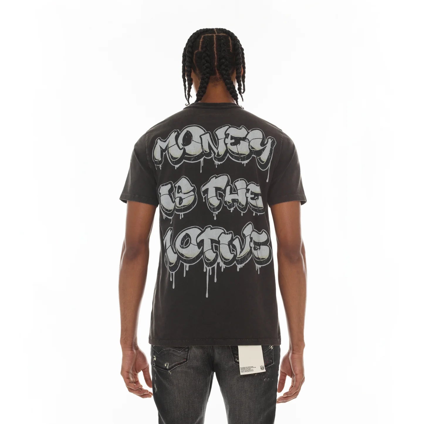 Cult's Short Sleeve Crew Neck Tee "Money Is The Motive" in Vintage Charcoal 626A1-K27A