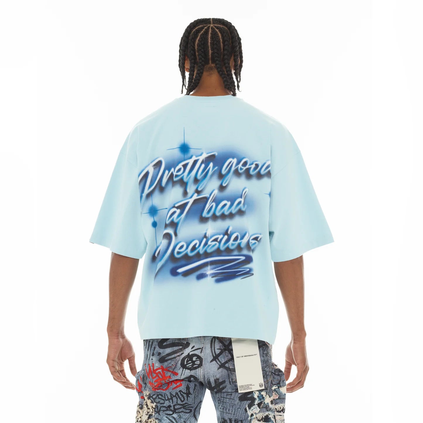 Cult's Oversized Short Sleeve Crew Neck Tee "Airbrush" in Blue Glow 626A4-K38A