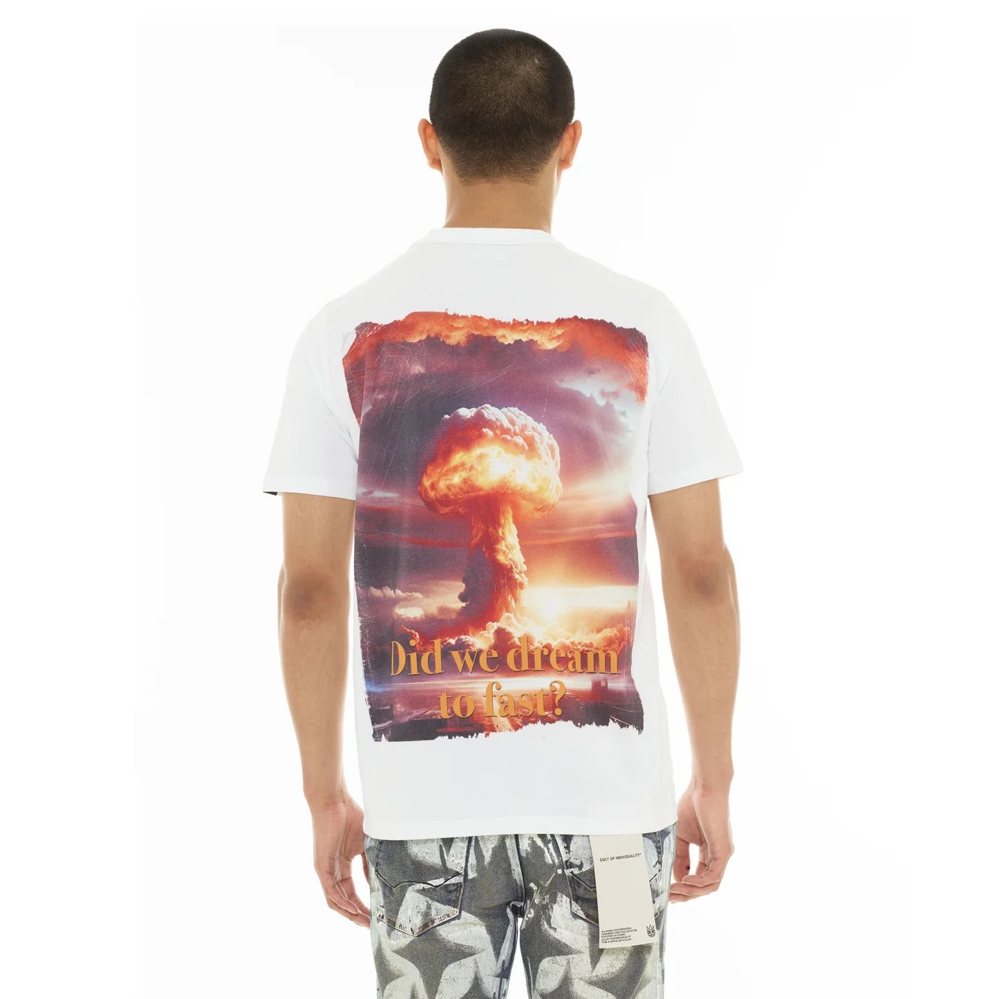 Cult's Heavyweight Short Sleeve Crew Neck Tee "Did We Dream Too Fast" in White 626A4-K92A