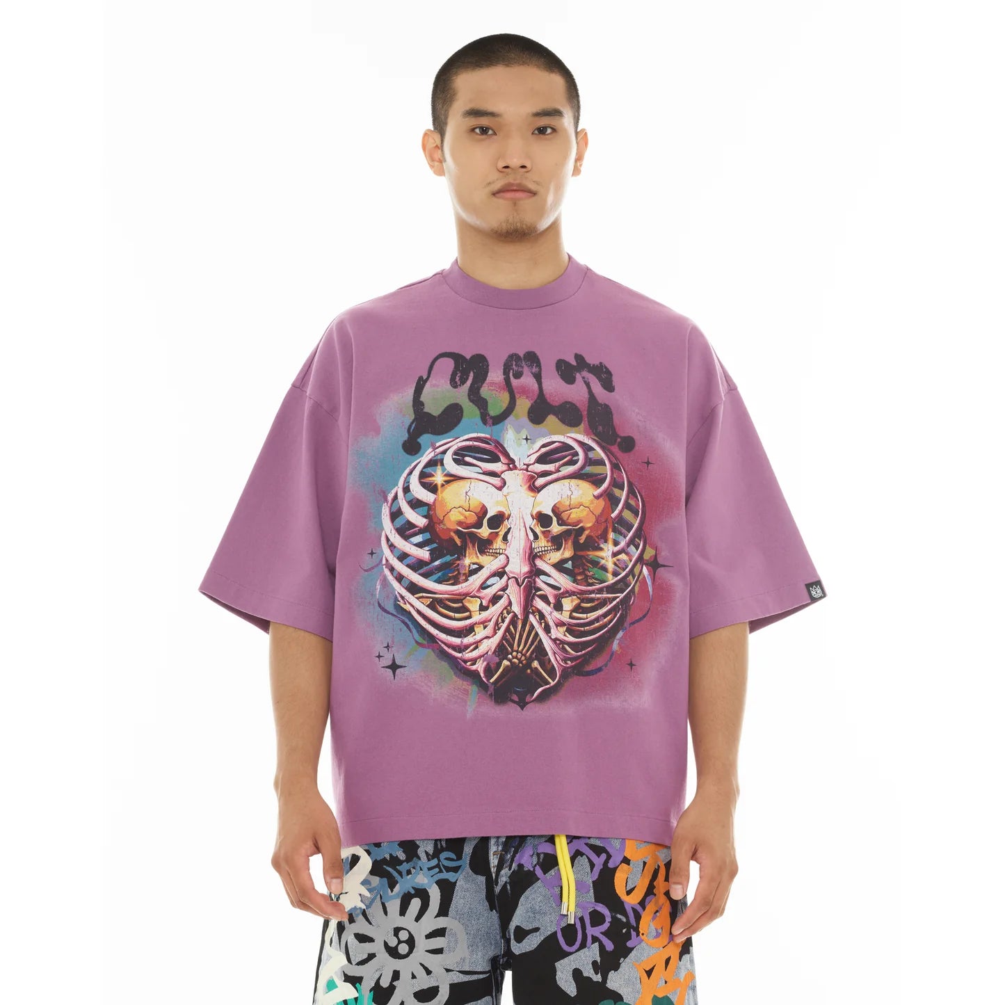 Cult's Oversized Short Sleeve Crew Neck Tee "Til Death Do We Part" in Dusty Lavender 626A5-K40A
