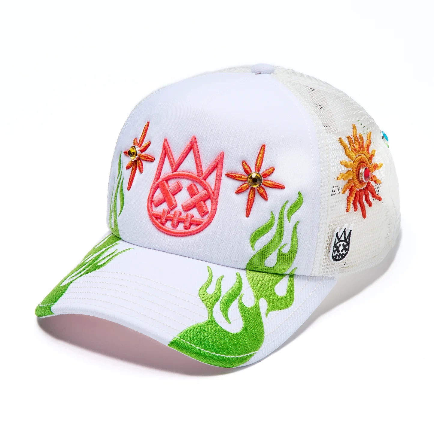 Cult's Mesh Back Trucker Hat "Sunny Daze Spider" In Winter White 626AC-CH65A