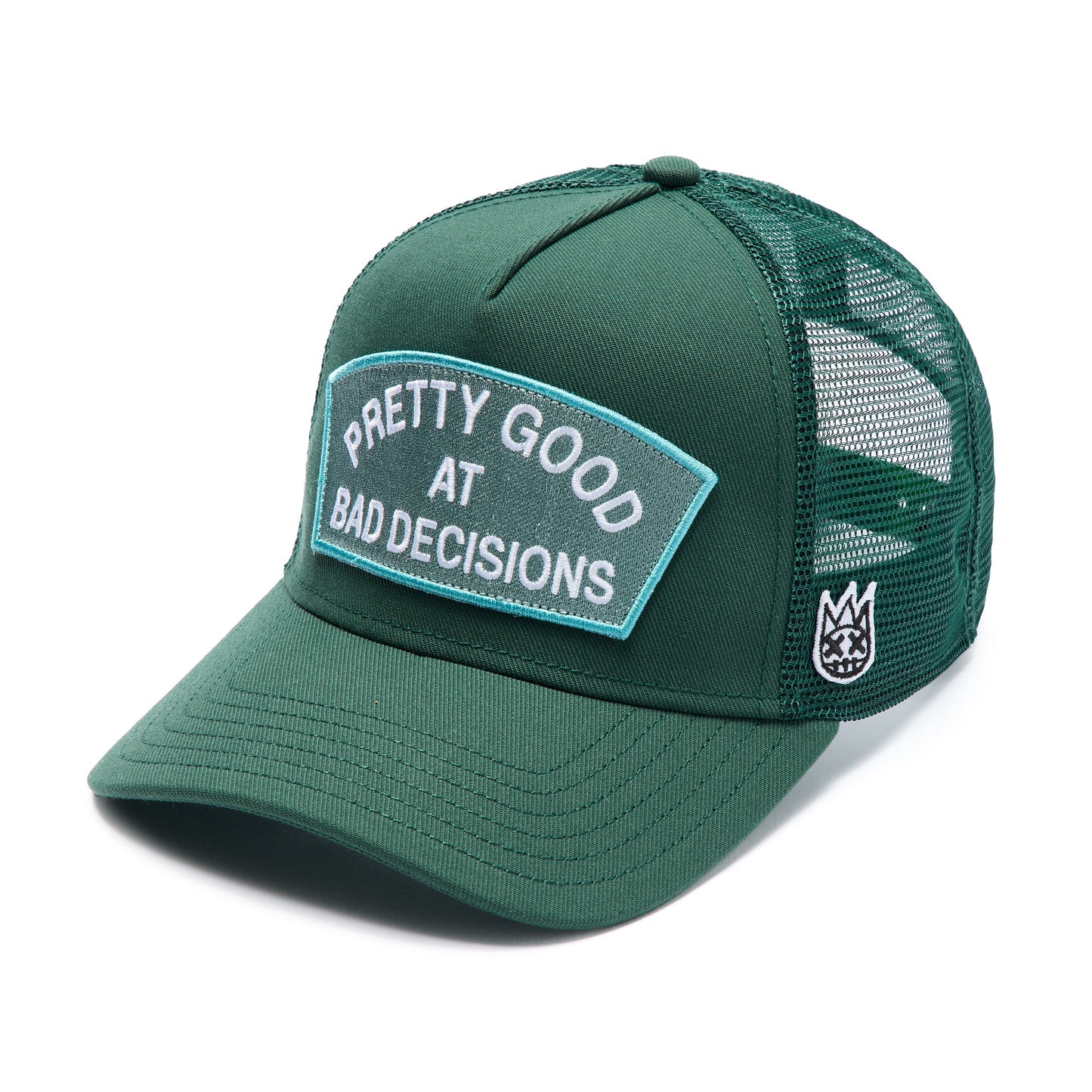 Cult's Mesh Trucker Hat "Good At Bad Decisions" In Bayberry 626AC-CH75A