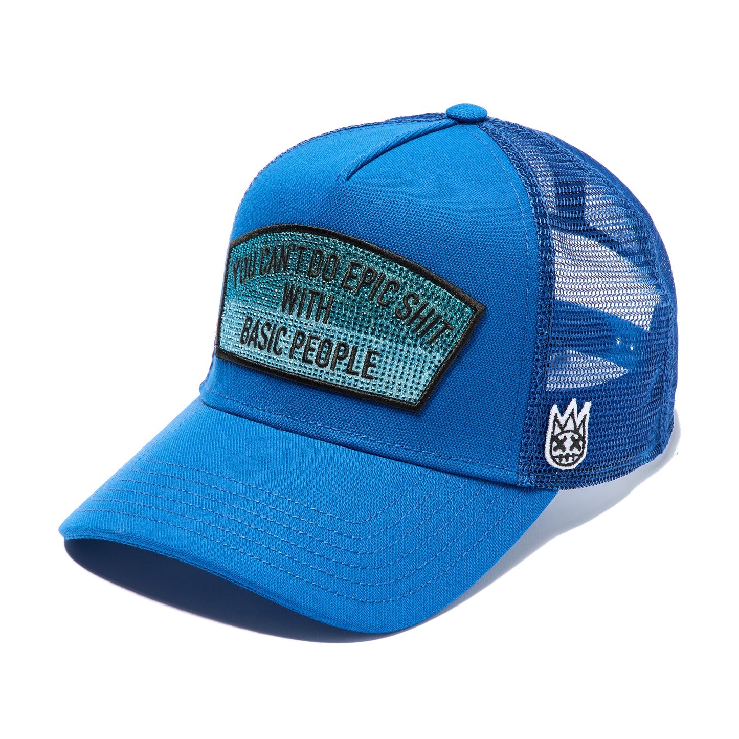 Cult's Mesh Trucker Hat "Epic Shit" Crystals In Turkish Blue SKU: 626AC-CH85A