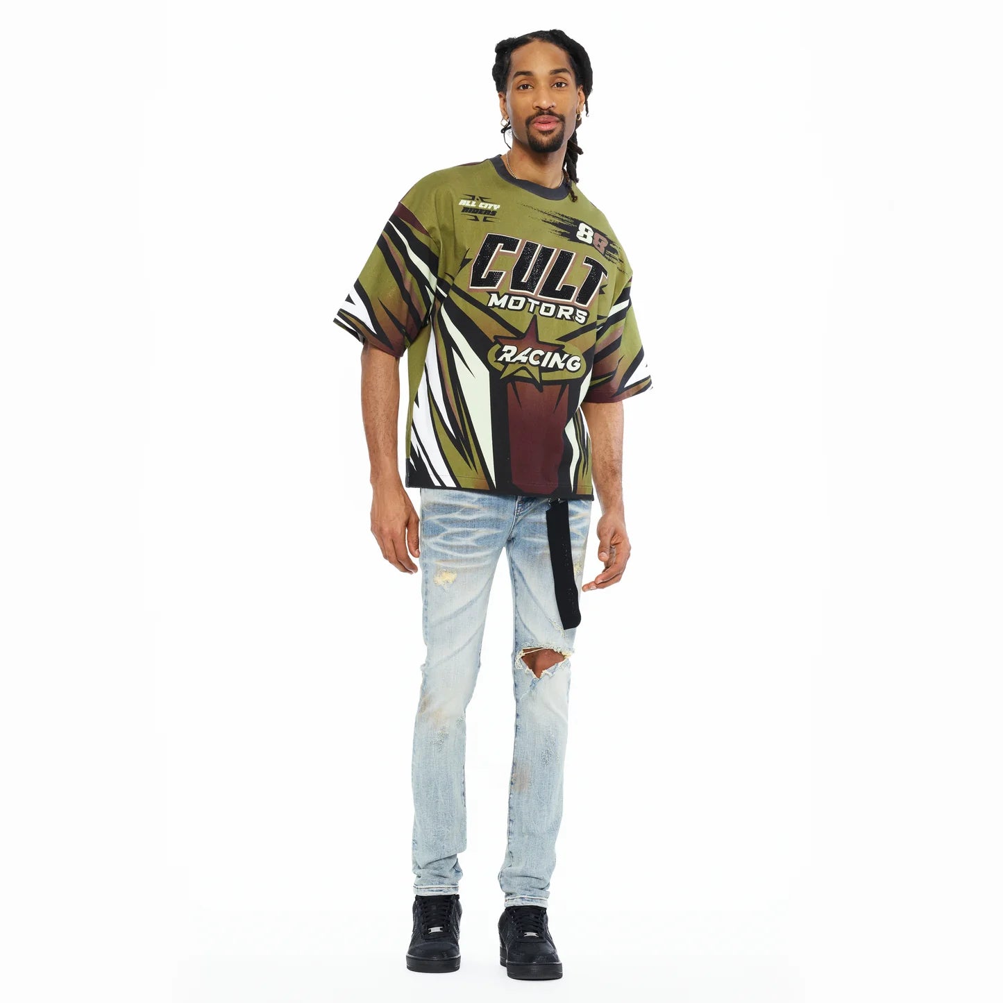 Cult's Oversized Short Sleeve Crew Neck Tee "Racer" 260 Grams In Multi 626B7-K47A