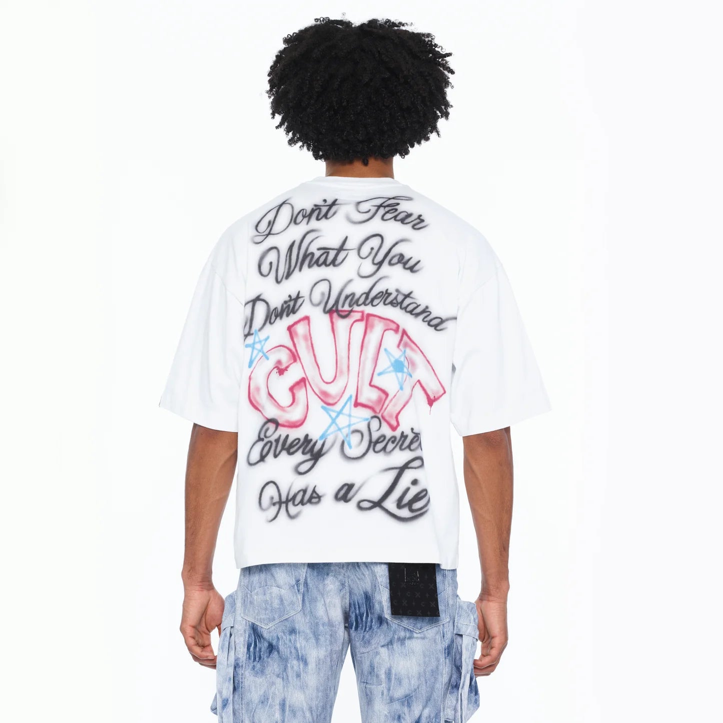 Cult's Oversized Short Sleeve Crew Neck Tee "Airbrushed" 260 Grams In White