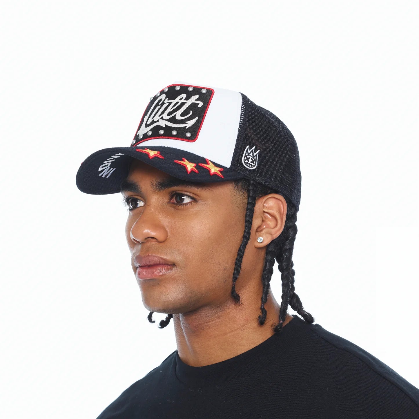 Cult's Mesh Back Trucker Hat "Stars" In White 626BC-CH48A