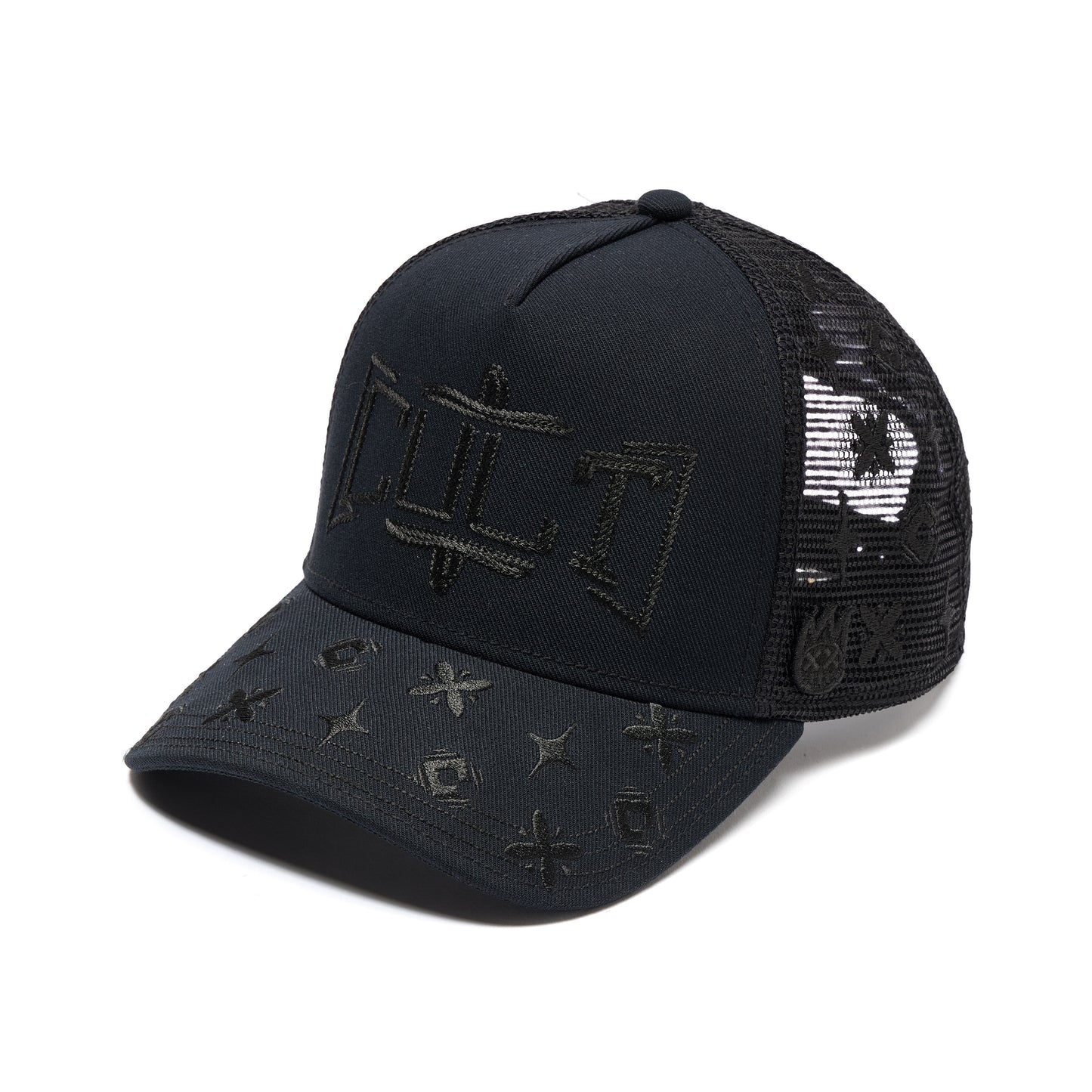 Cult's Mesh Back Trucker Hat "Rope Logo" In Black 626BC-CH49A