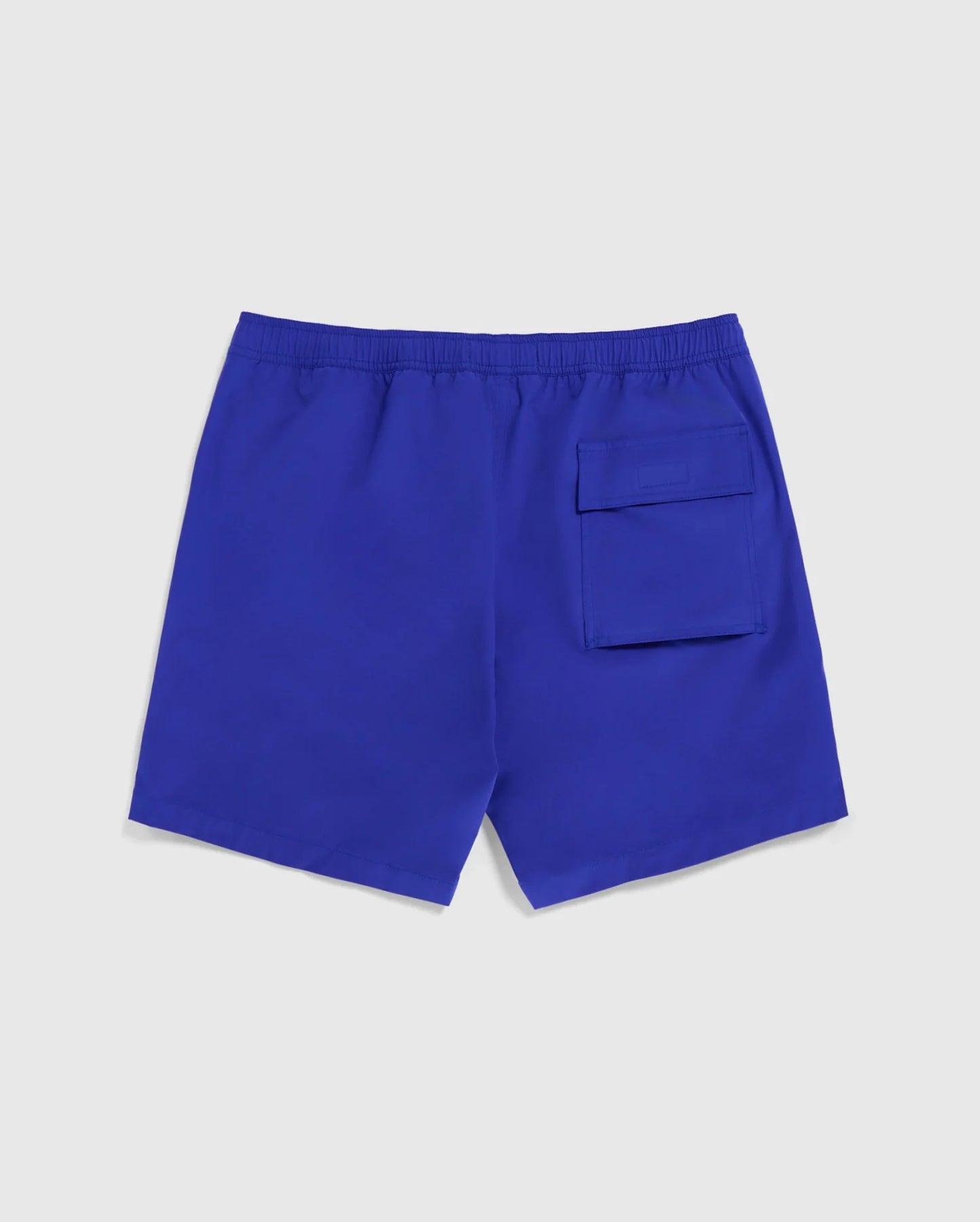 Back view of Men's Lancaster Hydrochromic Swim Trunk, featuring a regular fit design, quick-drying polyester textile with mesh lining, and accented by a silicone bunny patch for a stylish beach look