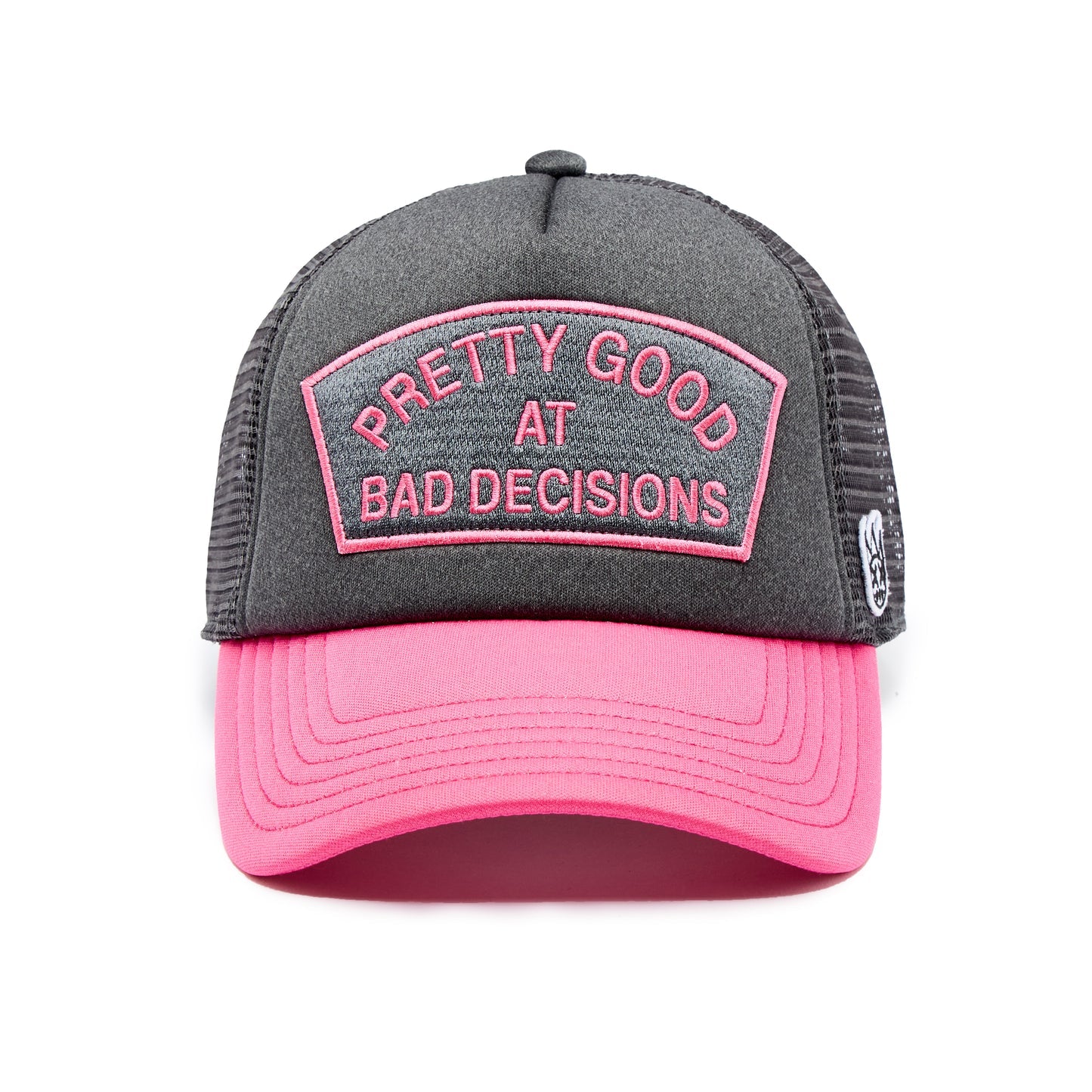 Cult's "Good At Bad Decisions" Mesh Back Trucker Hat in Steel