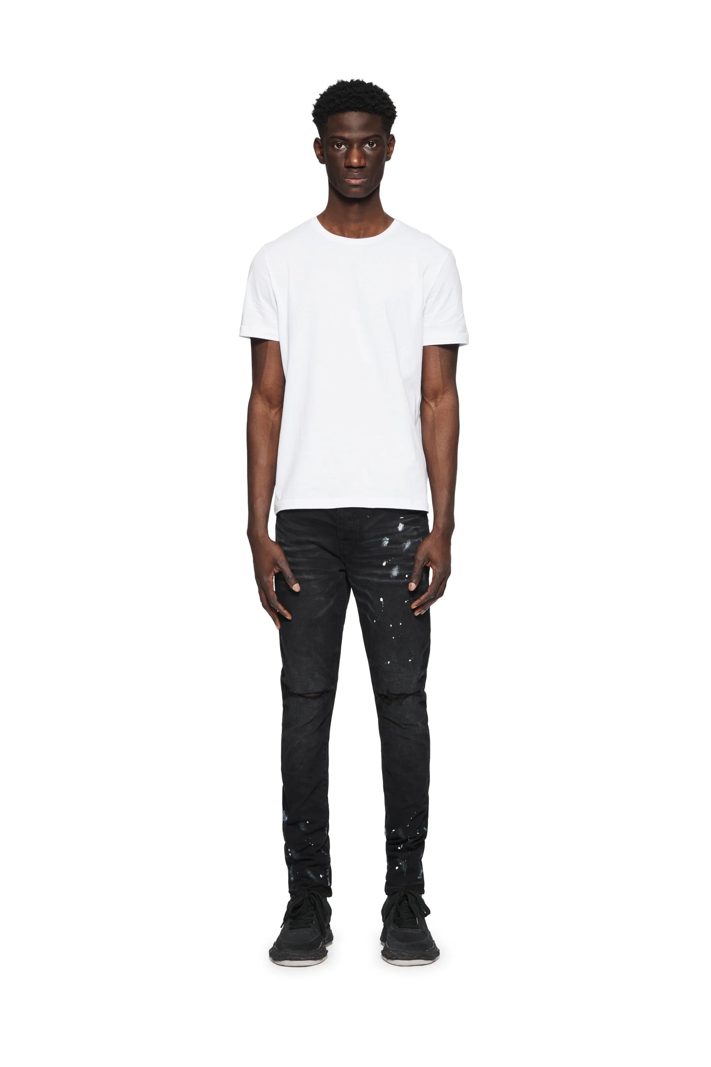 P001 Low Rise Skinny Jean Black Resin Knee Slit