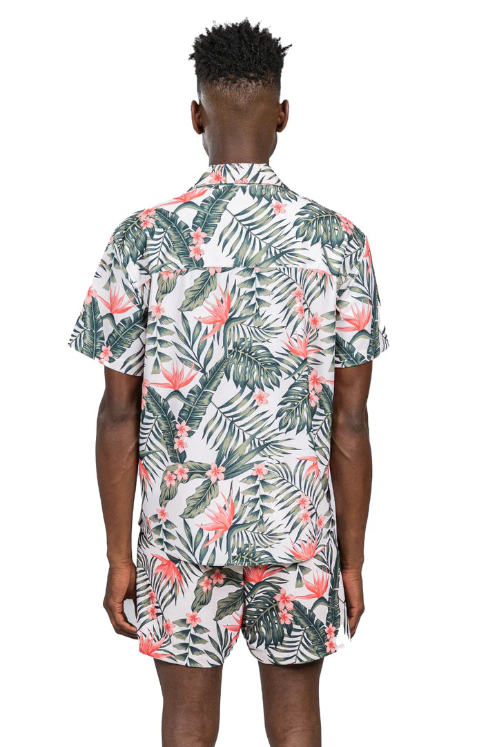 LEAF PRINT SHIRT - GREEN PINK