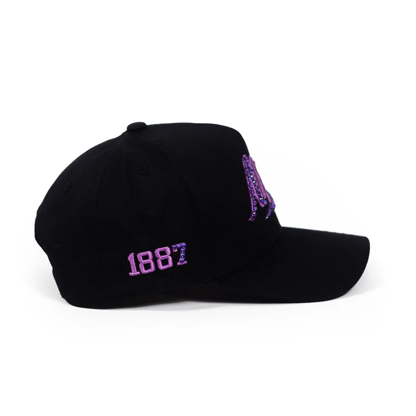 HAT AL FINAL BLACK AND PURPLE STONES