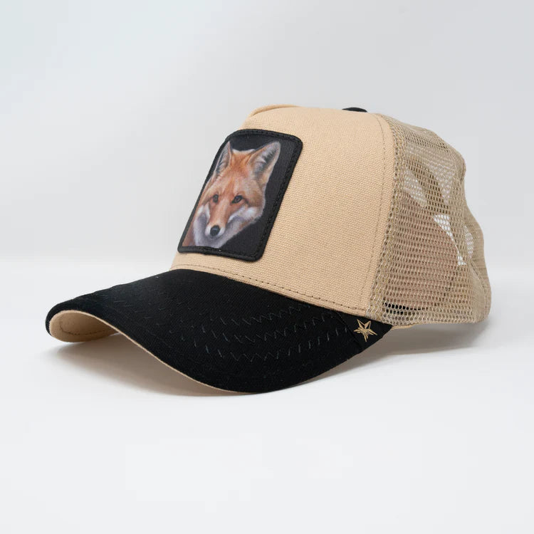 GOLD STAR HAT - FOX TRUCKER HAT BEIGE & BLACK