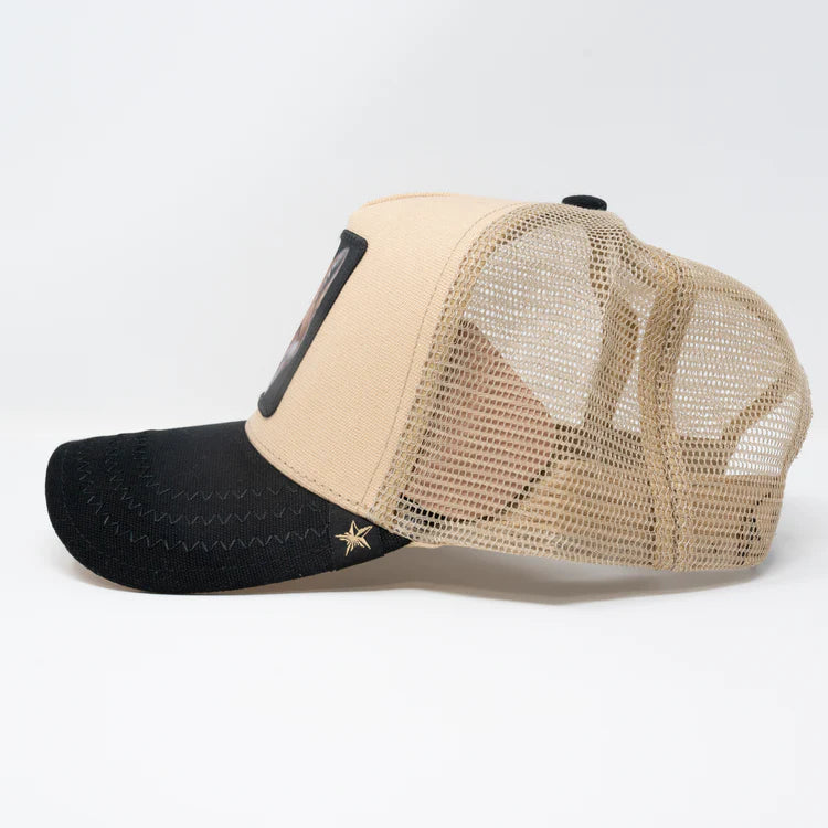 GOLD STAR HAT - FOX TRUCKER HAT BEIGE & BLACK