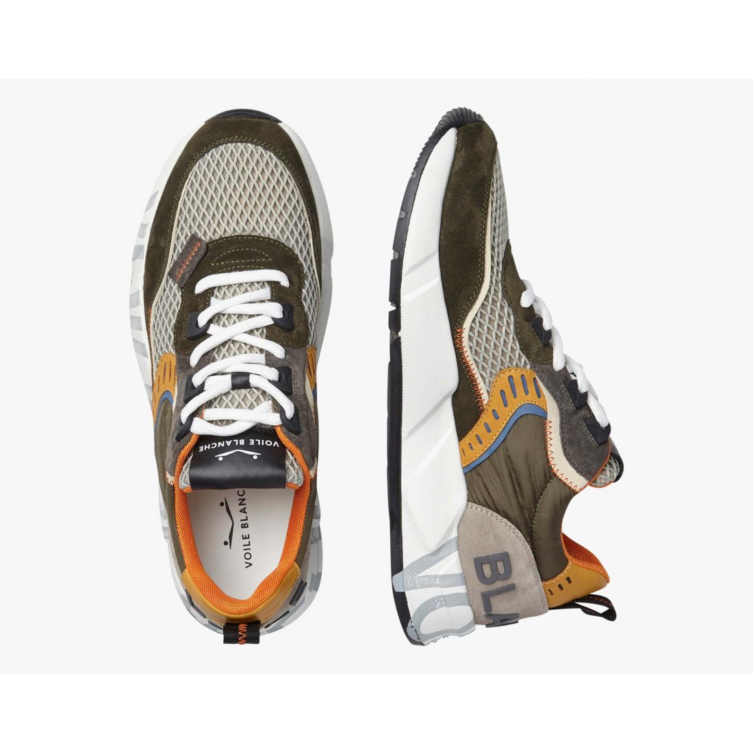 VOILE BLANCHE CLUB01. SUEDE AND MESH SNEAKERS ARMY GREEN