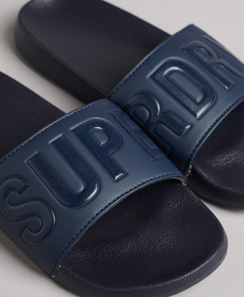 Close-up view of two Code Core Pool Sliders together, emphasizing their branded soles and durable construction, available in multiple sizes for a perfect fit