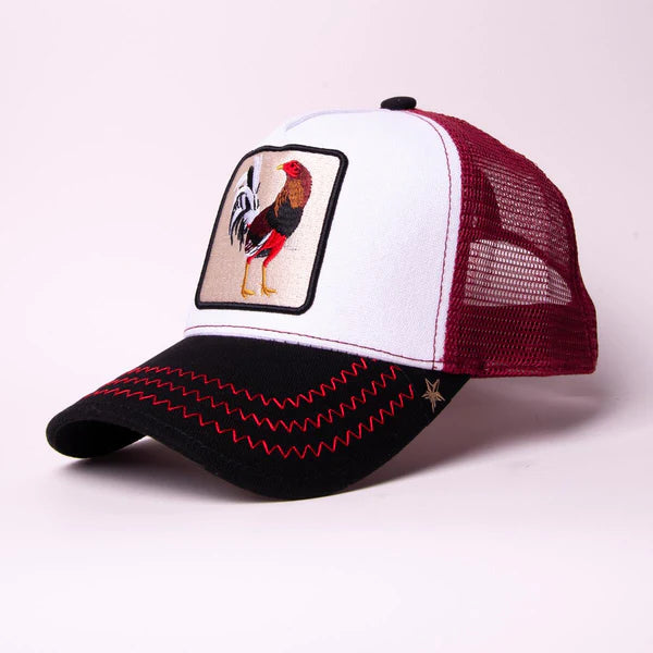 ROOSTER WHITE/BURGUNDY TRUCKER HAT
