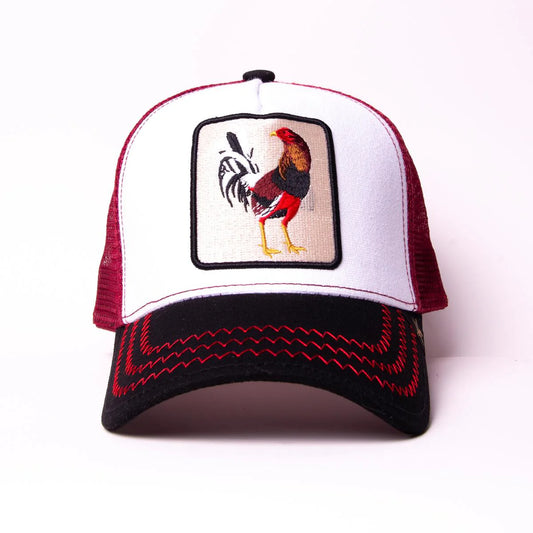 ROOSTER WHITE/BURGUNDY TRUCKER HAT