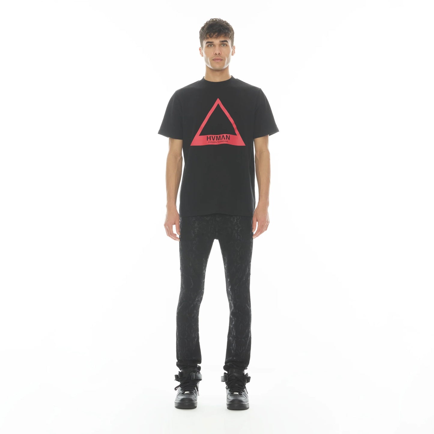 TRIANGLE LOGO TEE IN BLACK & RED