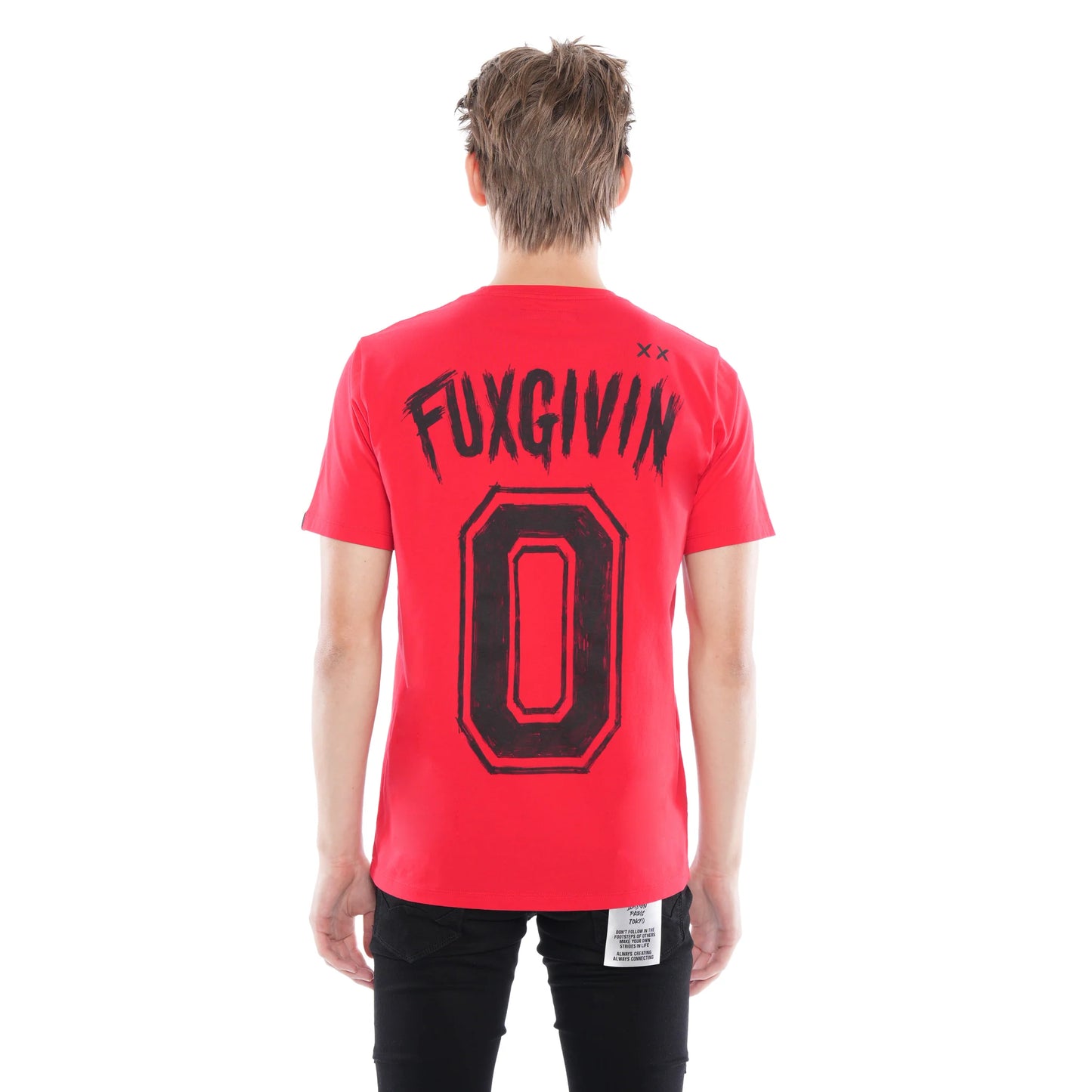 SHORT SLEEVE CREW NECK TEE "FUXGIVIN" IN HIGH RISK RED
