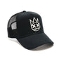 Black Trucker Hat – Mesh Back, White Clean Logo 623BC-CH98