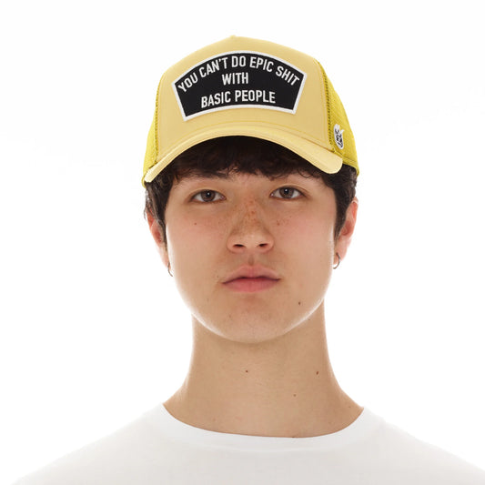 "CAN'T DO EPIC SHIT" MESH BACK TRUCKER CURVED VISOR IN VINTAGE YELLOW