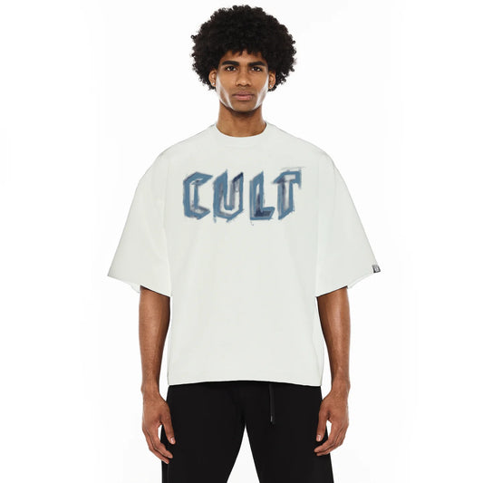 Cult's Oversized Heavyweight Boxy Short Sleeve Crew Neck Tee "Painter" in Winter White  625B10-K36A